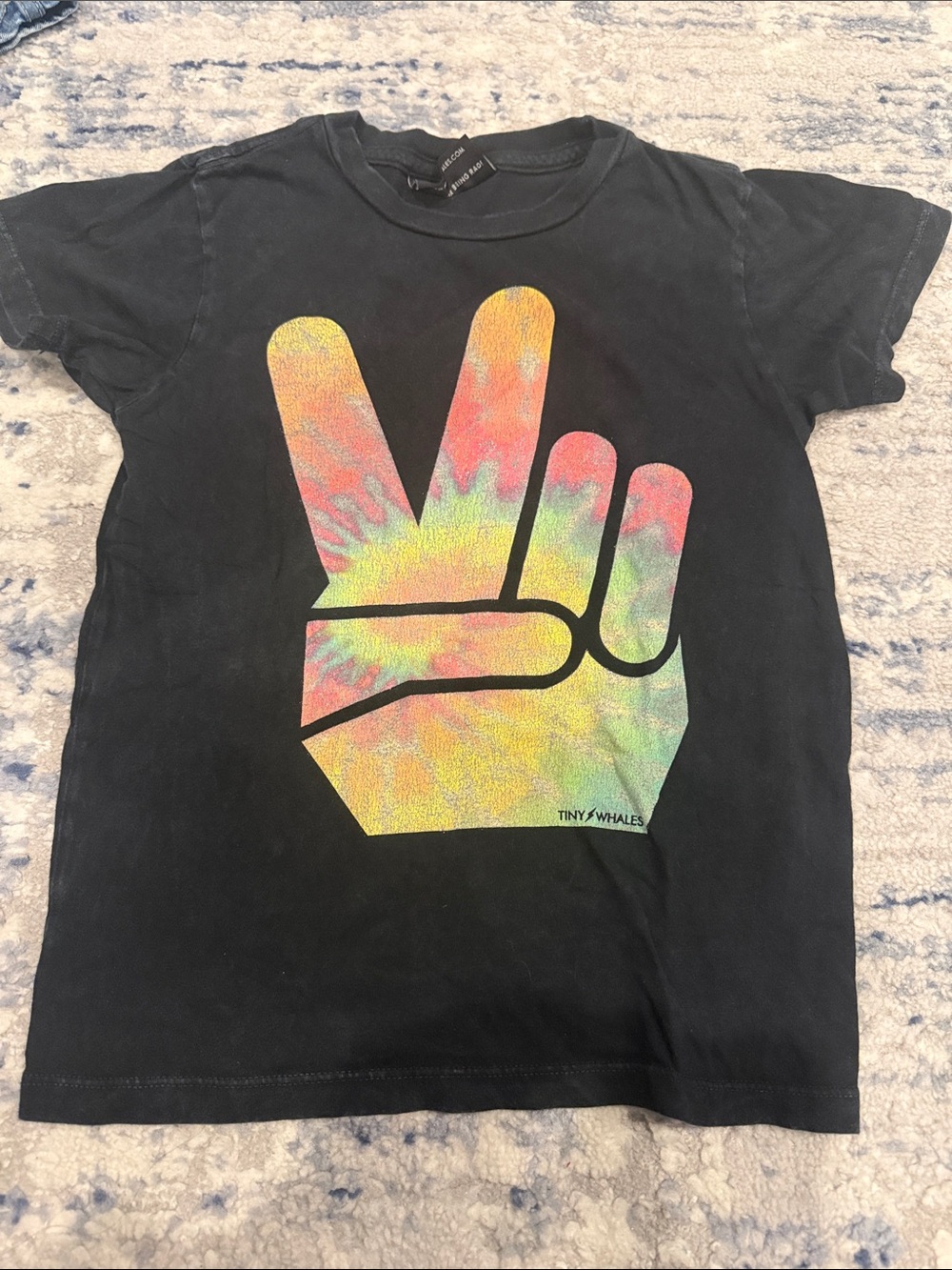 Tiny Whales Black Short-Sleeve Tee with Tie-Dye Peace Hand